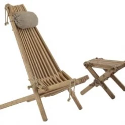 EcoFurn Bains De Soleil Et Chaises Longues 1 Chilienne Eco Avec Coussin + 1 Repose-Pied Chêne -