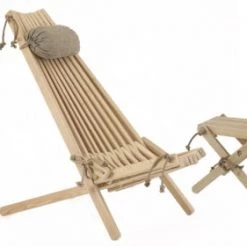 EcoFurn Bains De Soleil Et Chaises Longues 1 Chilienne Eco Avec Coussin + 1 Repose-Pied Mélèze - Naturel