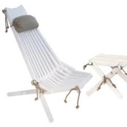 EcoFurn Bains De Soleil Et Chaises Longues 1 Chilienne Eco Avec Coussin + 1 Repose-Pied Pin - Blanc
