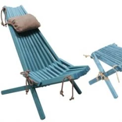 EcoFurn Bains De Soleil Et Chaises Longues 1 Chilienne Eco Avec Coussin + 1 Repose-Pied Pin - Turquoise