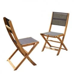 Bois Dessus Bois Dessous Chaises De Jardin 2 Chaises Pliantes En Acacia Et Textilène Noir