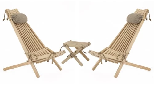 EcoFurn Bains De Soleil Et Chaises Longues 2 Chiliennes Eco + Coussin + 1 Repose-Pied + Montage Mélèze - Naturel 3 EcoFurn Bains De Soleil Et Chaises Longues 2 Chiliennes Eco + Coussin + 1 Repose-Pied + Montage Mélèze - Naturel