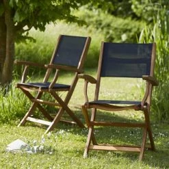 Bois Dessus Bois Dessous Chaises De Jardin 2 Fauteuils Pliants En Bois D'acacia Et Textilène -Fauteuils de jardin Soldes Boutique 2 fauteuils pliants en bois d acacia et textilene 2
