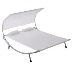 Outsunny Bains De Soleil Et Chaises Longues Bain De Soleil 2 Places Design Contemporain Crème