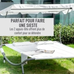 Outsunny Bains De Soleil Et Chaises Longues Bain De Soleil 2 Places Design Contemporain Crème -Fauteuils de jardin Soldes Boutique bain de soleil 2 places design contemporain creme 9