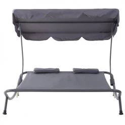 Outsunny Bains De Soleil Et Chaises Longues Bain De Soleil 2 Places Design Contemporain Gris -Fauteuils de jardin Soldes Boutique bain de soleil 2 places design contemporain gris 3