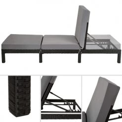 Tectake Bains De Soleil Et Chaises Longues Bain De Soleil 5 Positions Noir -Fauteuils de jardin Soldes Boutique bain de soleil 5 positions noir 2