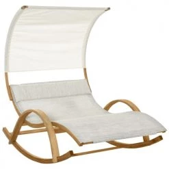 Outsunny Bains De Soleil Et Chaises Longues Bain De Soleil à Bascule 2 Places Design Contemporain Crème Chiné