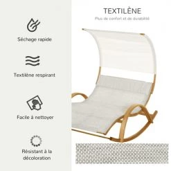 Outsunny Bains De Soleil Et Chaises Longues Bain De Soleil à Bascule 2 Places Design Contemporain Crème Chiné -Fauteuils de jardin Soldes Boutique bain de soleil a bascule 2 places design contemporain creme chine 3