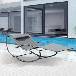 Outsunny Bains De Soleil Et Chaises Longues Bain De Soleil à Bascule 2 Places Design Contemporain Gris -Fauteuils de jardin Soldes Boutique bain de soleil a bascule 2 places design contemporain gris 3