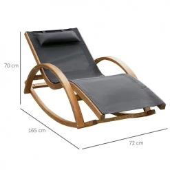 Outsunny Bains De Soleil Et Chaises Longues Bain De Soleil à Bascule Style Exotique Bois De Pin Textilène Gris -Fauteuils de jardin Soldes Boutique bain de soleil a bascule style exotique bois de pin textilene gris 2