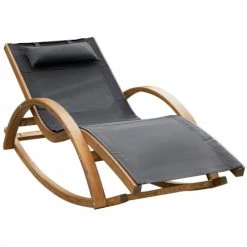 Outsunny Bains De Soleil Et Chaises Longues Bain De Soleil à Bascule Style Exotique Bois De Pin Textilène Gris