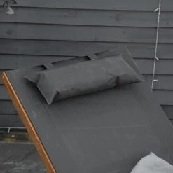 Outsunny Bains De Soleil Et Chaises Longues Bain De Soleil à Bascule Style Exotique Bois De Pin Textilène Gris -Fauteuils de jardin Soldes Boutique bain de soleil a bascule style exotique bois de pin textilene gris 3