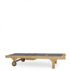 MOYCOR Bains De Soleil Et Chaises Longues Bain De Soleil à Roulettes En Bois De Teck Beige Et Screen Gris -Fauteuils de jardin Soldes Boutique bain de soleil a roulettes en bois de teck beige et screen gris 2