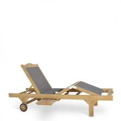 MOYCOR Bains De Soleil Et Chaises Longues Bain De Soleil à Roulettes En Bois De Teck Beige Et Screen Gris