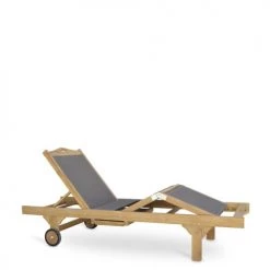 MOYCOR Bains De Soleil Et Chaises Longues Bain De Soleil à Roulettes En Bois De Teck Beige Et Screen Gris -Fauteuils de jardin Soldes Boutique bain de soleil a roulettes en bois de teck beige et screen gris 3