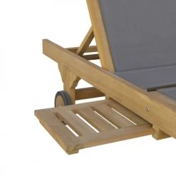 MOYCOR Bains De Soleil Et Chaises Longues Bain De Soleil à Roulettes En Bois De Teck Beige Et Screen Gris -Fauteuils de jardin Soldes Boutique bain de soleil a roulettes en bois de teck beige et screen gris 4