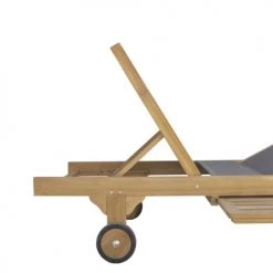 MOYCOR Bains De Soleil Et Chaises Longues Bain De Soleil à Roulettes En Bois De Teck Beige Et Screen Gris -Fauteuils de jardin Soldes Boutique bain de soleil a roulettes en bois de teck beige et screen gris 5