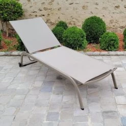 Gecko Jardin Bains De Soleil Et Chaises Longues Bain De Soleil Alu Champagne Et Textilène Taupe -Fauteuils de jardin Soldes Boutique bain de soleil alu champagne et textilene taupe 1