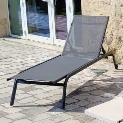 Gecko Jardin Bains De Soleil Et Chaises Longues Bain De Soleil Aluminium Anthracite Et Textilène Gris -Fauteuils de jardin Soldes Boutique bain de soleil aluminium anthracite et textilene gris 3