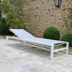 Gecko Jardin Bains De Soleil Et Chaises Longues Bain De Soleil Aluminium Blanc Textilène Gris -Fauteuils de jardin Soldes Boutique bain de soleil aluminium blanc textilene gris 5