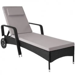 Tectake Bains De Soleil Et Chaises Longues Bain De Soleil Aluminium Cassis 6 Positions Avec Roulettes Noir