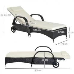 Outsunny Bains De Soleil Et Chaises Longues Bain De Soleil Avec Matelas Avec Tétière Résine Tressée Noir -Fauteuils de jardin Soldes Boutique bain de soleil avec matelas avec tetiere resine tressee noir 2