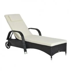 Outsunny Bains De Soleil Et Chaises Longues Bain De Soleil Avec Matelas Avec Tétière Résine Tressée Noir