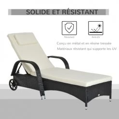 Outsunny Bains De Soleil Et Chaises Longues Bain De Soleil Avec Matelas Avec Tétière Résine Tressée Noir -Fauteuils de jardin Soldes Boutique bain de soleil avec matelas avec tetiere resine tressee noir 4