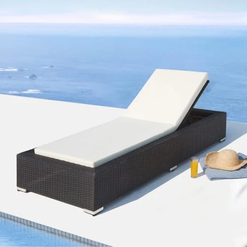 Concept Usine Bains De Soleil Et Chaises Longues Bain De Soleil Avec Matelas En Résine Tressée Noir Et Blanc 4 Concept Usine Bains De Soleil Et Chaises Longues Bain De Soleil Avec Matelas En Résine Tressée Noir Et Blanc – Image 2