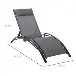Outsunny Bains De Soleil Et Chaises Longues Bain De Soleil Design Contemporain Inclinable Alu Textilène Gris -Fauteuils de jardin Soldes Boutique bain de soleil design contemporain inclinable alu textilene gris 2