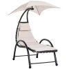 Outsunny Bains De Soleil Et Chaises Longues Bain De Soleil Design Pare-soleil Et Matelas Beige -Fauteuils de jardin Soldes Boutique bain de soleil design pare soleil et matelas beige