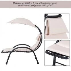 Outsunny Bains De Soleil Et Chaises Longues Bain De Soleil Design Pare-soleil Et Matelas Beige -Fauteuils de jardin Soldes Boutique bain de soleil design pare soleil et matelas beige 5