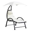 Outsunny Bains De Soleil Et Chaises Longues Bain De Soleil Design Pare-soleil Et Matelas écru -Fauteuils de jardin Soldes Boutique bain de soleil design pare soleil et matelas ecru