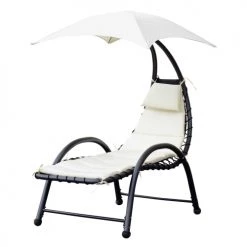 Outsunny Bains De Soleil Et Chaises Longues Bain De Soleil Design Pare-soleil Et Matelas écru -Fauteuils de jardin Soldes Boutique bain de soleil design pare soleil et matelas ecru 3