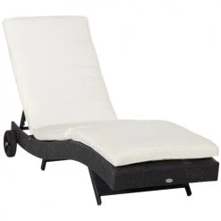 Outsunny Bains De Soleil Et Chaises Longues Bain De Soleil Dossier Inclinable Matelas Inclus Résine Tressée Noir