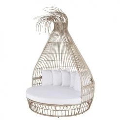 Maisons Du Monde Bains De Soleil Et Chaises Longues Bain De Soleil Double Rond En Résine Tressée Imitation Rotin Et Coussins écrus