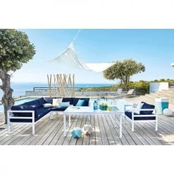 Maisons Du Monde Bains De Soleil Et Chaises Longues Bain De Soleil En Aluminium Blanc Et Toile Plastifiée Gris Clair -Fauteuils de jardin Soldes Boutique bain de soleil en aluminium blanc et toile plastifiee gris clair 1000 15 26 164354 6
