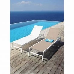 Maisons Du Monde Bains De Soleil Et Chaises Longues Bain De Soleil En Aluminium Blanc Et Toile Plastifiée Taupe -Fauteuils de jardin Soldes Boutique bain de soleil en aluminium blanc et toile plastifiee taupe 1000 11 4 147112 0