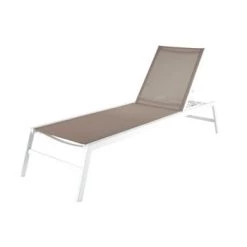 Maisons Du Monde Bains De Soleil Et Chaises Longues Bain De Soleil En Aluminium Blanc Et Toile Plastifiée Taupe -Fauteuils de jardin Soldes Boutique bain de soleil en aluminium blanc et toile plastifiee taupe hawai 1000 11 4 147112 2
