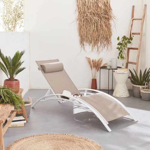 Alice's Garden Bains De Soleil Et Chaises Longues Bain De Soleil En Aluminium Et Textilène Taupe Et Blanc 4 Alice's Garden Bains De Soleil Et Chaises Longues Bain De Soleil En Aluminium Et Textilène Taupe Et Blanc – Image 2