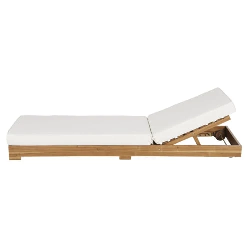 Maisons Du Monde Bains De Soleil Et Chaises Longues Bain De Soleil En Bois D'acacia Massif Et Coussins écrus à Roulettes 4 Maisons Du Monde Bains De Soleil Et Chaises Longues Bain De Soleil En Bois D'acacia Massif Et Coussins écrus à Roulettes – Image 2