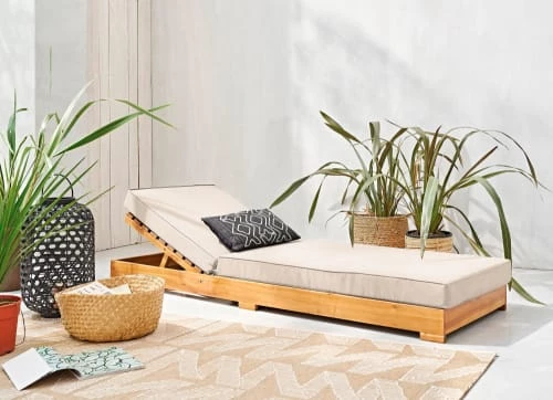 Maisons Du Monde Bains De Soleil Et Chaises Longues Bain De Soleil En Bois D'acacia Massif Et Coussins écrus à Roulettes 6 Maisons Du Monde Bains De Soleil Et Chaises Longues Bain De Soleil En Bois D'acacia Massif Et Coussins écrus à Roulettes – Image 4