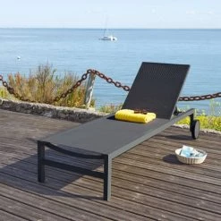 Maisons Du Monde Bains De Soleil Et Chaises Longues Bain De Soleil En Toile Plastifiée Gris Anthracite -Fauteuils de jardin Soldes Boutique bain de soleil en toile plastifiee gris anthracite 1000 11 18 155408 5