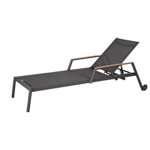 Maisons Du Monde Bains De Soleil Et Chaises Longues Bain De Soleil En Toile Plastifiée Gris Anthracite Et Bois De Teck Massif à Roulettes 7 Maisons Du Monde Bains De Soleil Et Chaises Longues Bain De Soleil En Toile Plastifiée Gris Anthracite Et Bois De Teck Massif à Roulettes – Image 5