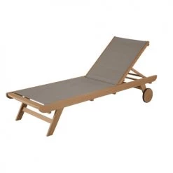 Maisons Du Monde Bains De Soleil Et Chaises Longues Bain De Soleil En Toile Plastifiée Taupe Et Bois D'eucalyptus à Roulettes