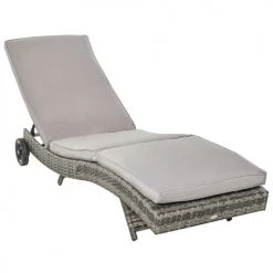 Outsunny Bains De Soleil Et Chaises Longues Bain De Soleil Inclinable 5 Positions Matelas Résine Tressée Gris