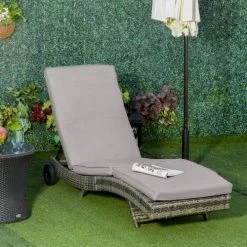 Outsunny Bains De Soleil Et Chaises Longues Bain De Soleil Inclinable 5 Positions Matelas Résine Tressée Gris -Fauteuils de jardin Soldes Boutique bain de soleil inclinable 5 positions matelas resine tressee gris 3
