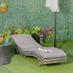 Outsunny Bains De Soleil Et Chaises Longues Bain De Soleil Inclinable 5 Positions Matelas Résine Tressée Gris -Fauteuils de jardin Soldes Boutique bain de soleil inclinable 5 positions matelas resine tressee gris 4
