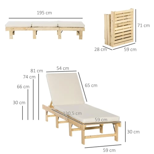 Outsunny Bains De Soleil Et Chaises Longues Bain De Soleil Inclinable Avec Matelas Rembourré Sapin Polyester Beige 5 Outsunny Bains De Soleil Et Chaises Longues Bain De Soleil Inclinable Avec Matelas Rembourré Sapin Polyester Beige – Image 3